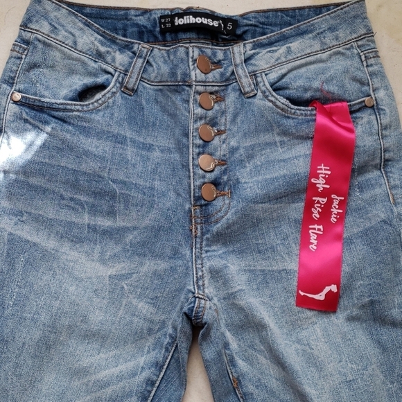Dollhouse Jackie High Rise Distressed Released Hem Flare Jeans Size 5 - Picture 5 of 9